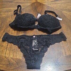 Victoria's Secret Black Lace Bra and Panty Set